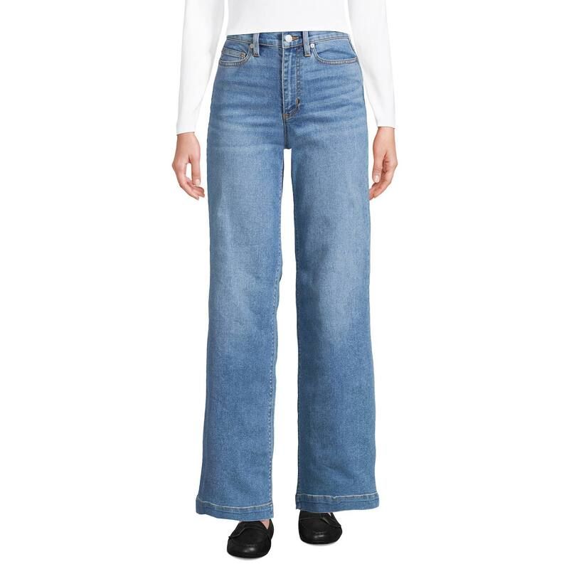 ランズエンド レディース ボトムス デニムパンツ ワイドレッグ ジーンズ Womens Lands End HighRise Wide Leg Jeans Beau Blue ブルー