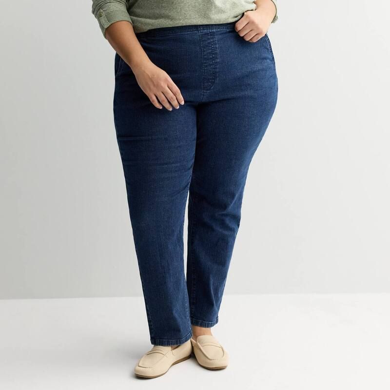 クロフト＆バロー レディース ボトムス デニムパンツ ストレート プラスサイズ Plusize Croft Barrow Straight Leg Denim PullOn Pants Dark Wa
