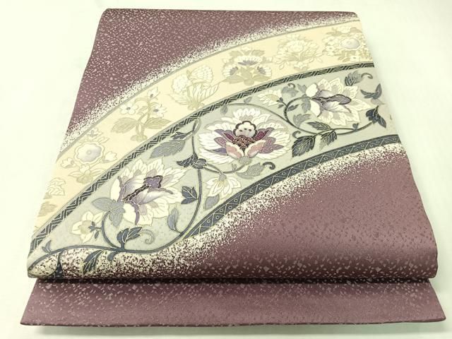平和屋着物●太鼓柄袋帯　作家物　刺繍　更紗唐草文　銀通し地　正絹　逸品　CABI4154vp