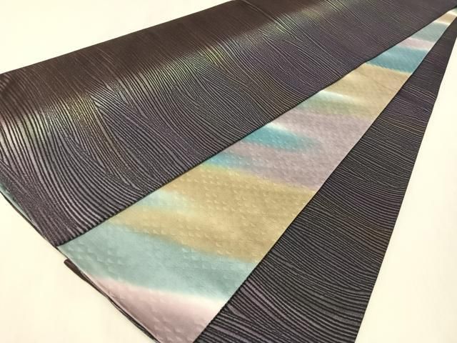 平和屋着物●両面　全通柄袋帯　流線文　黒地　長尺　正絹　逸品　CABI4155vp