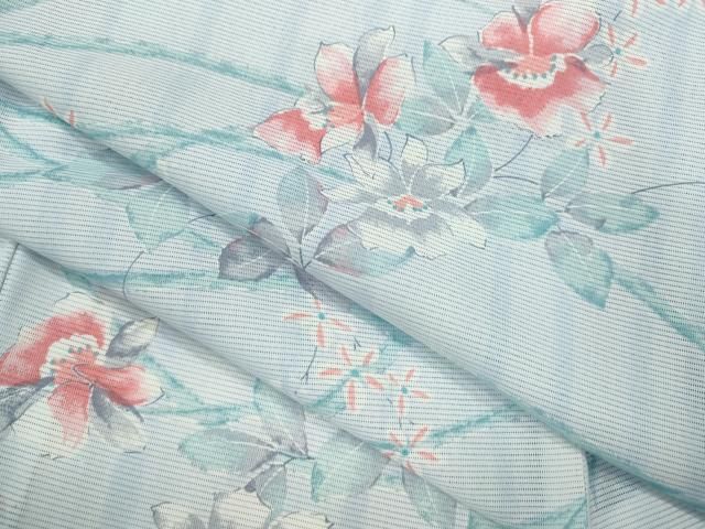 平和屋着物＊夏物　小紋　絽　草花文　洗える着物　CABH7813ze