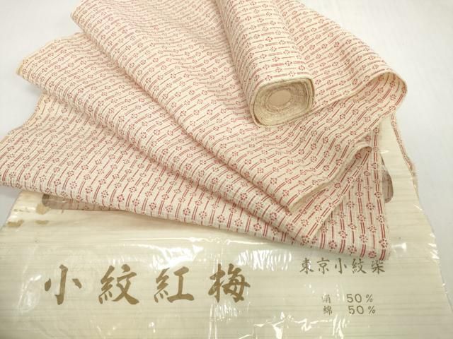 平和屋着物＊夏物　小紋　反物　着尺　絹紅梅　花間道　綿絹　逸品　未使用　DABH2131zzz
