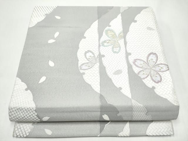 平和屋着物●六通柄袋帯　唐織　雪輪舞桜文　金銀糸　正絹　逸品　CABI0364hy