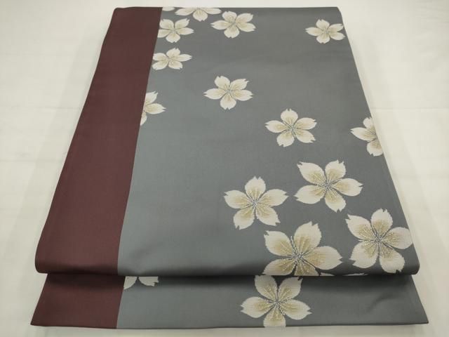 平和屋着物●世界的人形師　辻村寿三郎　ジュサブロー　六通柄袋帯　舞桜文　銀糸　正絹　逸品　AABJ6946pf