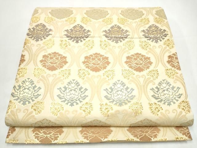 平和屋着物●六通柄袋帯　唐織　立涌牡丹文様　金糸　正絹　逸品　CABI0394hy