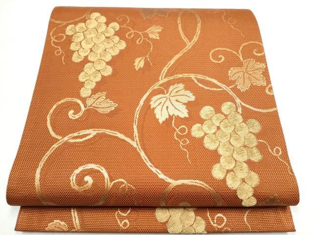 平和屋着物●六通柄袋帯　葡萄唐草　金糸　正絹　逸品　CABI0396hy