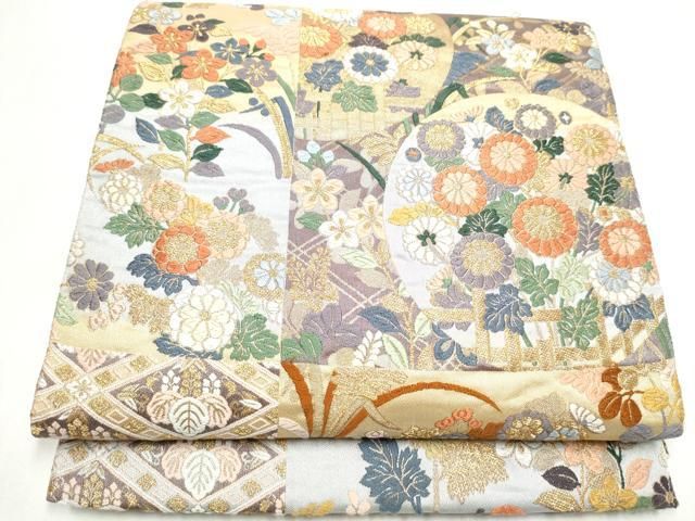 平和屋着物●六通柄袋帯　唐織　市松花の丸紋　金糸　正絹　逸品　CABI8809hy