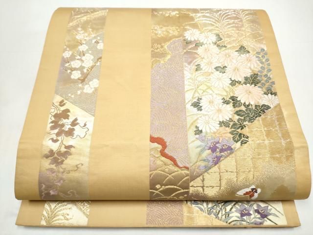 平和屋着物●六通柄袋帯　唐織　花蝶文　金銀糸　正絹　逸品　CABI8810hy
