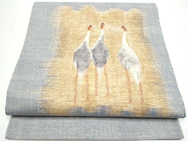 平和屋着物●太鼓柄袋帯　作家物　すくい織　鶴　金糸　正絹　逸品　CABI8815hy