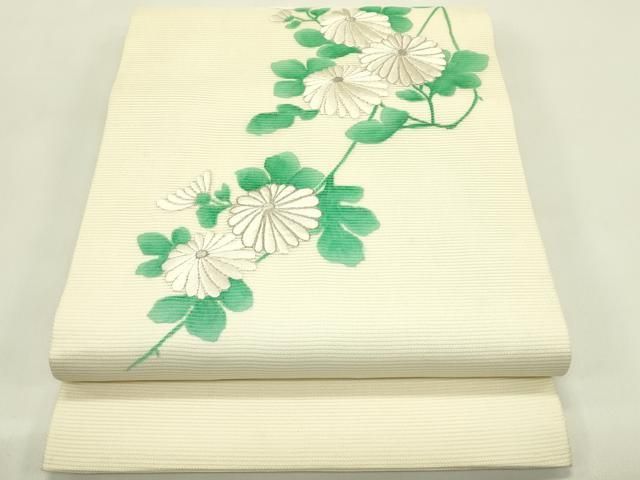 平和屋着物＊夏物　九寸開き名古屋帯　手描き　刺繍　菊　銀糸　正絹　逸品　CABI5324rv