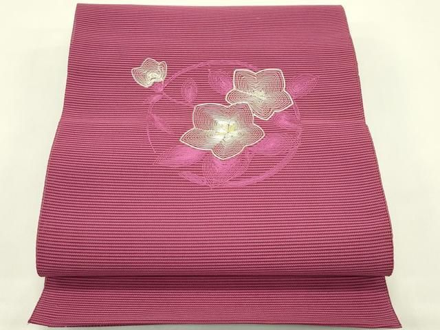平和屋着物＊夏物　八寸名古屋帯　刺繍　絽綴れ　草花文　金銀糸　正絹　逸品　CABI5334rv