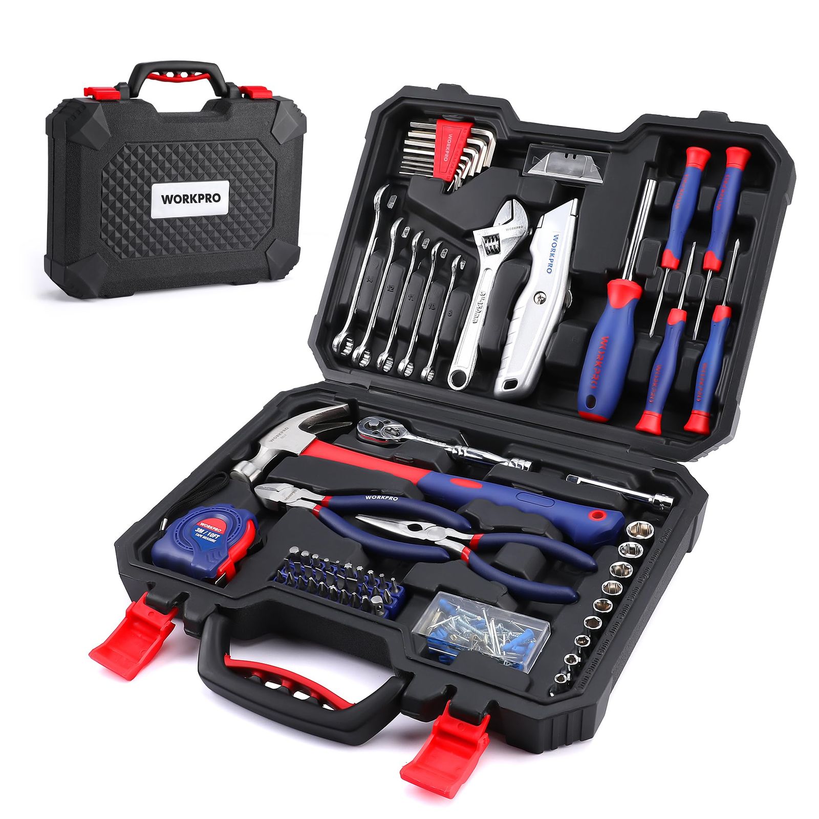 WORKPRO 160点 ホームツールセット 工具セット 家庭用 日曜大工 DIYセット 作業工具セット 家具の組み立て 住まいのメンテナンス用 修理道具セット 便利な収納ケース付き★m 53db6c1c