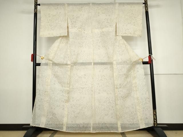 平和屋着物＊夏物　本場大島紬　夏大島　白大島　草花文　三越扱い　正絹　逸品　未使用　AABJ8574cs