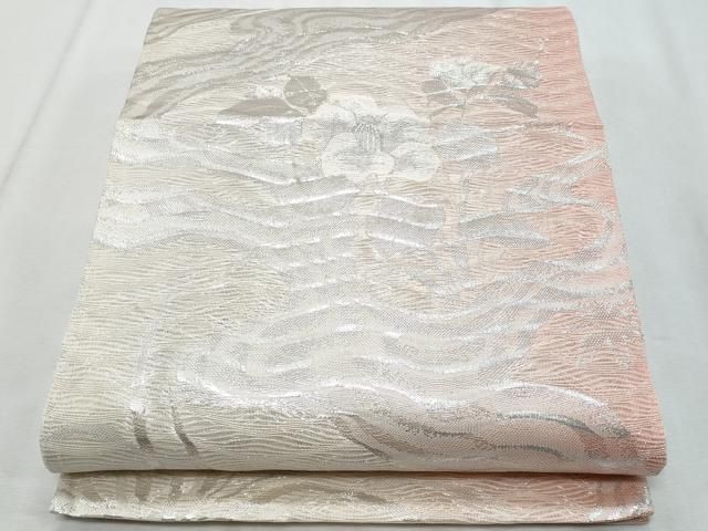 平和屋着物＊夏物　六通柄袋帯　流水椿　銀糸　正絹　逸品　CABI5611fb