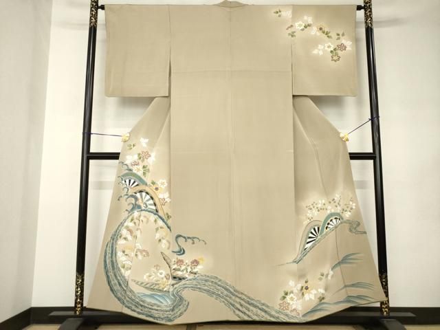 平和屋着物●創業130年　江戸染繍友禅　大彦　訪問着　刺繍　立波源氏車文　金彩　正絹　逸品　AABJ9221ck