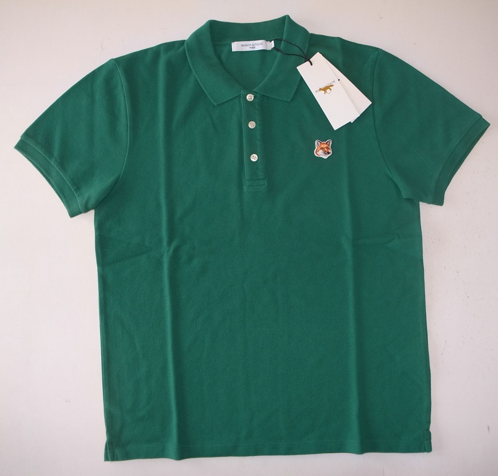 maison kitsune fox head patch classic polo ポロシャツ sizeM deep green