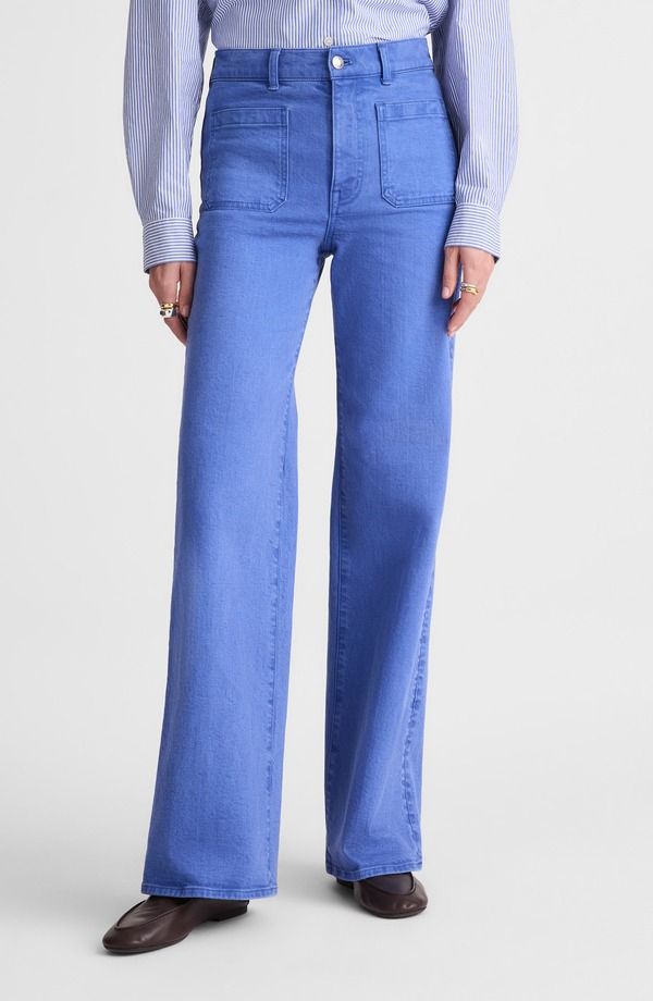 メイドウェル レディース ボトムス レギンス ワイドレッグ パンツ Madewell Themmy Patch Pocket Wide Leg Pants French Blue ブルー