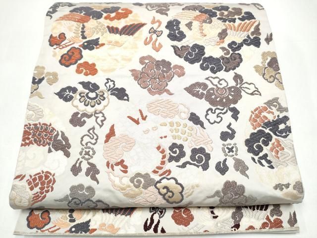 平和屋着物●六通柄袋帯　唐織　龍　花鳥丸文　金糸　正絹　逸品　CABI8853hy