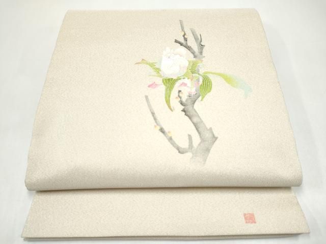 平和屋着物●本加賀友禅作家　矢田博　太鼓柄袋帯　綴れ　枝花文　金糸　正絹　逸品　CABI8856hy