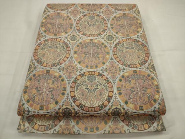平和屋着物●六通柄袋帯　狩猟丸文　正絹　逸品　AABJ7047pf