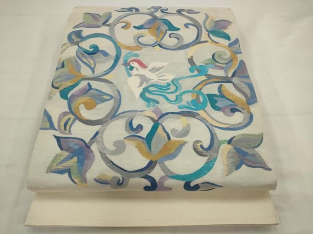 平和屋着物●太鼓柄袋帯　すくい織　花鳥文　正絹　逸品　AABJ7049pf