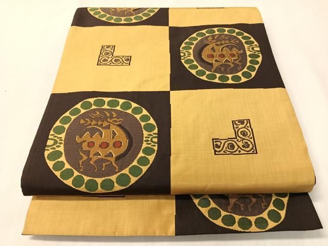平和屋着物●名門木屋太　今河織物　六通柄袋帯　市松動物吉祥文　正絹　逸品　CABI4364vp