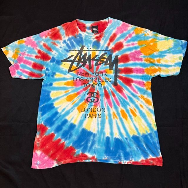 希少 STUSSY WORLD TOUR TEEタイダイ Tシャツ XLサイズ マルチカラー ビッグロゴ