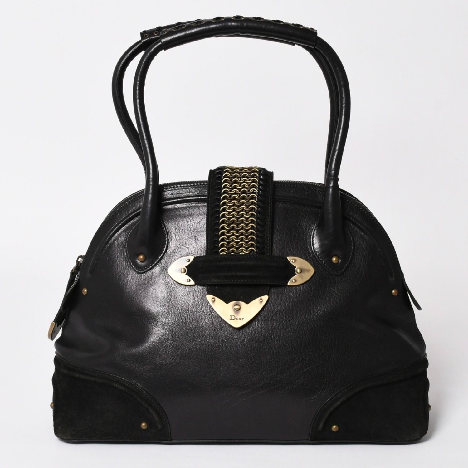 Christian Dior クリスチャンディオール ジャンヌ ハンドバッグ 05-MA-0067 カーフレザー スエード ガリアーノ期 メタルプレート スタッズ ゴールド金具 美品 中古 4a003653