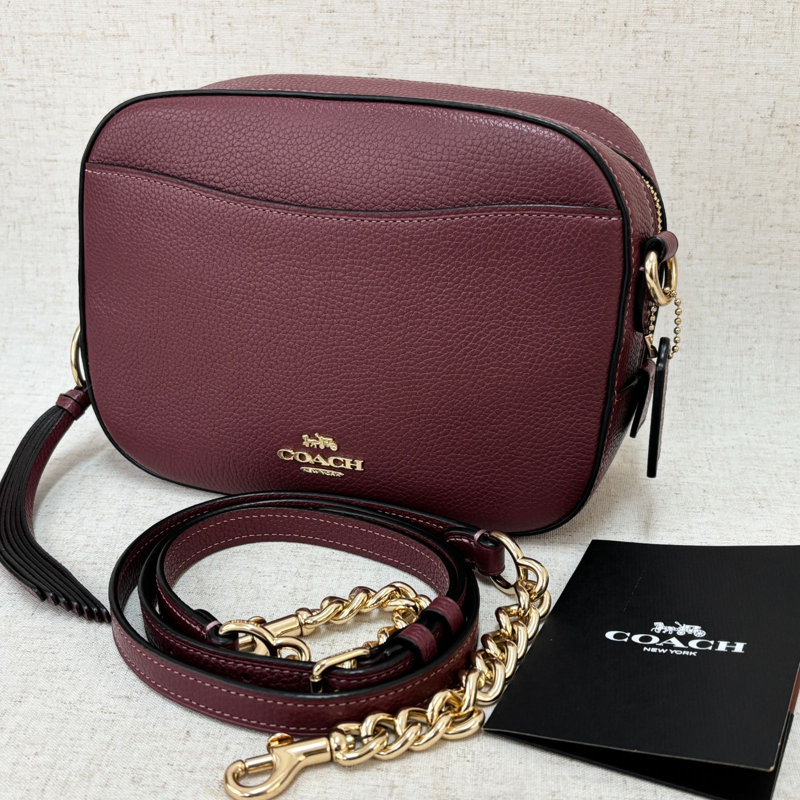 COACH　コーチ　2WAY　ショルダーバッグ　カメラバッグ　レザー　ボルドー　ゴールド金具　肩掛け