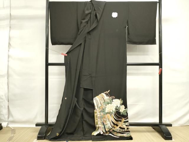 平和屋着物□豪華黒留袖 作家物 駒刺繍 草花文 牡丹 金彩 仮絵羽