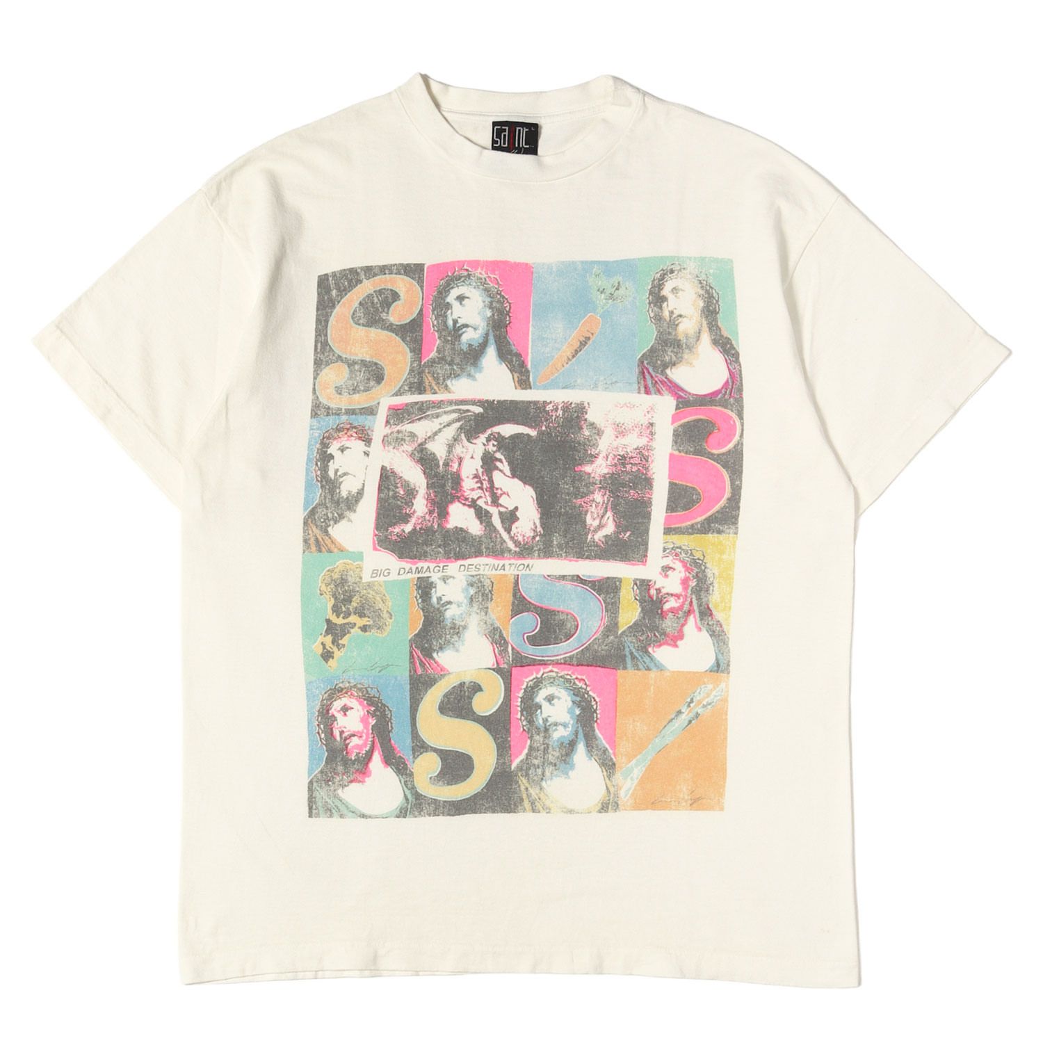 SAINT MICHAEL セントマイケル Tシャツ ホワイト サイズ:L | 24SS Sean Wotherspoon ヴィンテージ加工 Tシャツ (SW SS TEE VEGES) | トップス カットソー 半袖【メンズ】【中古】