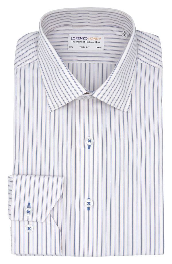 ロレンゾウオモ メンズ トップス シャツ オックスフォード コットン Lorenzo Uomo Trim Fit Stripe Cotton Oxford Cloth Dresshirt White