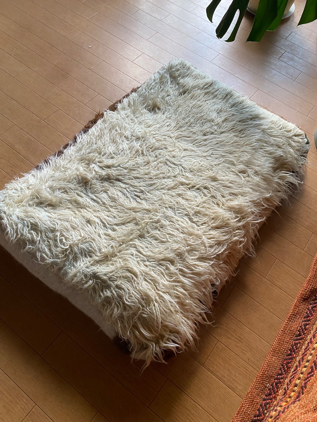 当店オリジナルシイルトバッタニイェと細い毛でゴージャスなtuluトゥルの高さが低いプフ！スーツケースのようにガバッと開く沢山はいる！冬物夏物の衣類の整理に！畳んでもクッションに！ペット用にも！約86×55