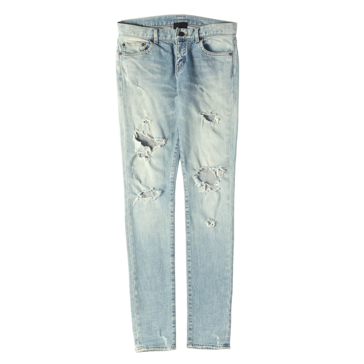 SAINT LAURENT PARIS サンローラン パリ パンツ インディゴ 28 | エディ期 | クラッシュ デストロイ加工 ストレッチデニム スキニーパンツ (D01 W/SK-LW) | 日本製 ブランド ジーンズ ジーパン【メンズ】【中古】