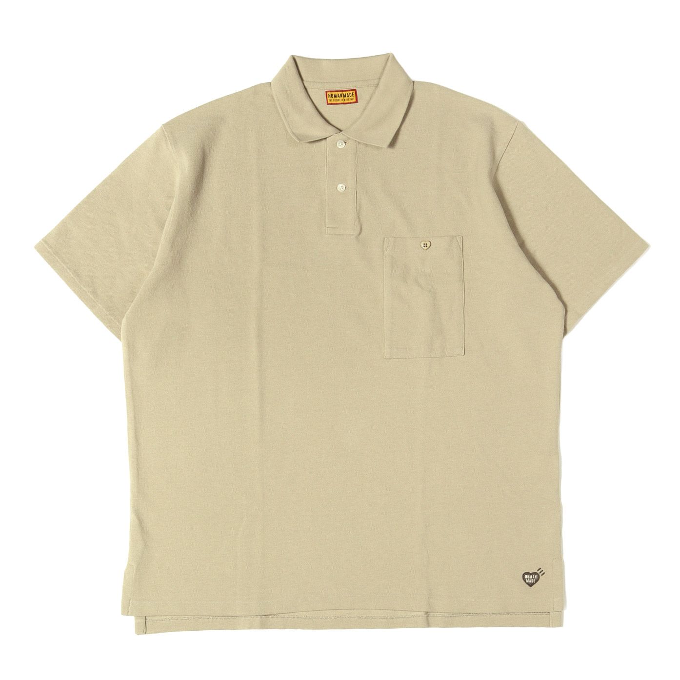 【新品】HUMAN MADE ヒューマンメイド ポロシャツ ベージュ サイズ:L | 25SS ハートパッチ ビッグサイズ 鹿の子 ポロシャツ(BIG POLO SHIRT) | トップス 半袖【メンズ】