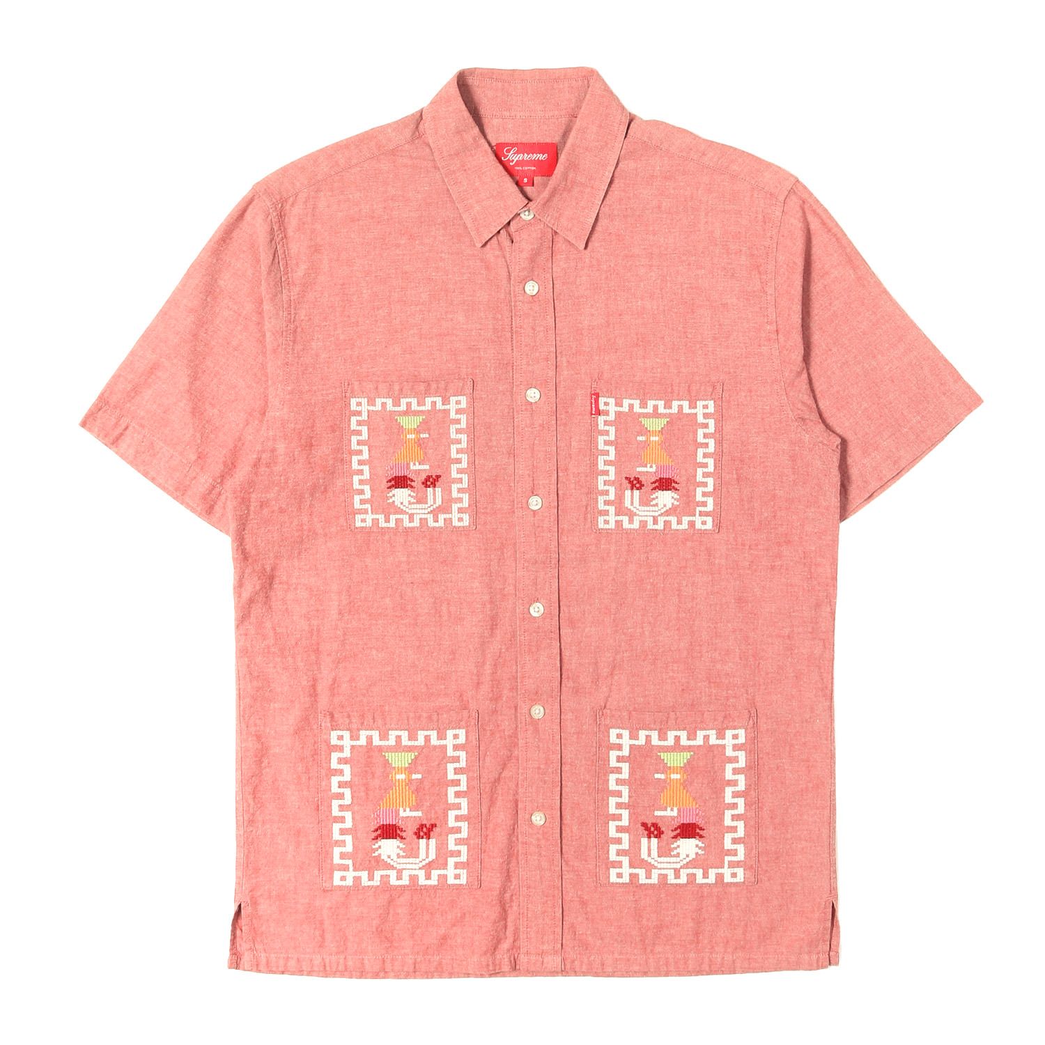 Supreme シュプリーム シャツ レッド サイズ:S | 民族刺繍 シャンブレー グアヤベラシャツ / キューバシャツ(Guatemala Shirt) | トップス カジュアルシャツ 半袖【メンズ】【中古】