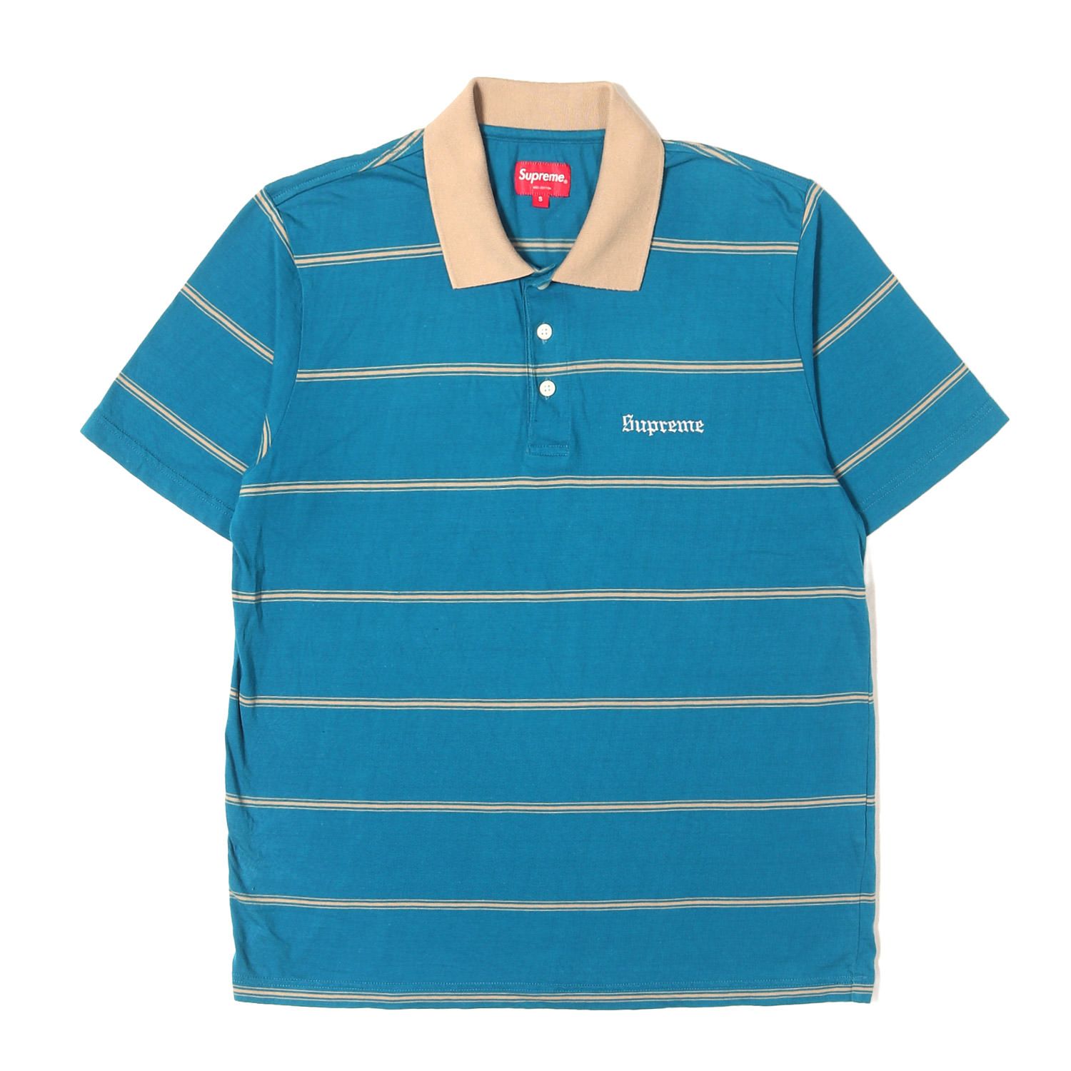 Supreme シュプリーム ポロシャツ ブルー サイズ:S | ロゴ刺繍 ボーダー ポロシャツ(Stripe Polo) | トップス 半袖【メンズ】【中古】