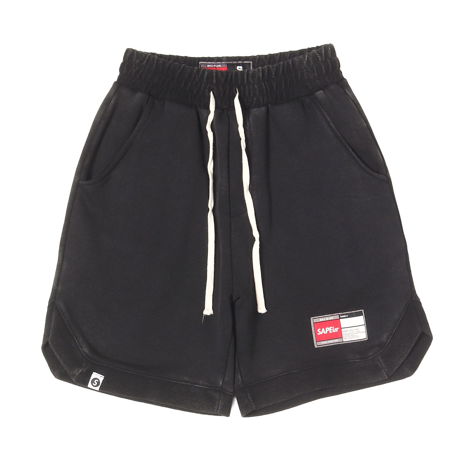 【美品】A Elegantes SAPEur サプール パンツ ブラック 黒 サイズ:S | ブリーチ加工 スウェットショーツ | ボトムス ショートパンツ【メンズ】【中古】
