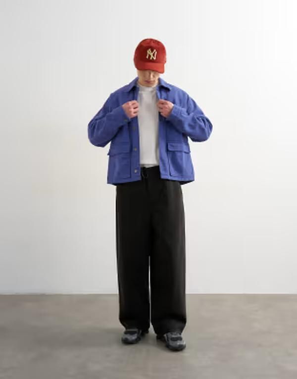 トップマン メンズ ボトムス カジュアルパンツ Topman baggy fit herringbone pants Black ブラック
