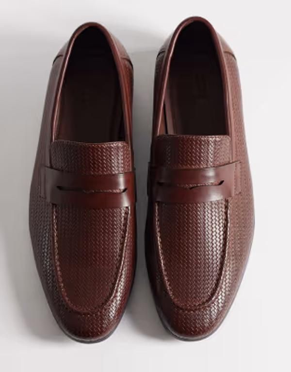 エイソス メンズ シューズ スリッポン・ローファー ASOS DESIGN loafers with natural soles in woven embossed brown embossed BR