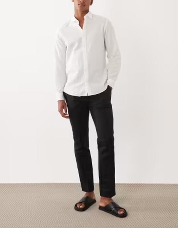 エイソス メンズ ボトムス カジュアルパンツ リネン ASOS DESIGN linen rich slim dress pants Black ブラック