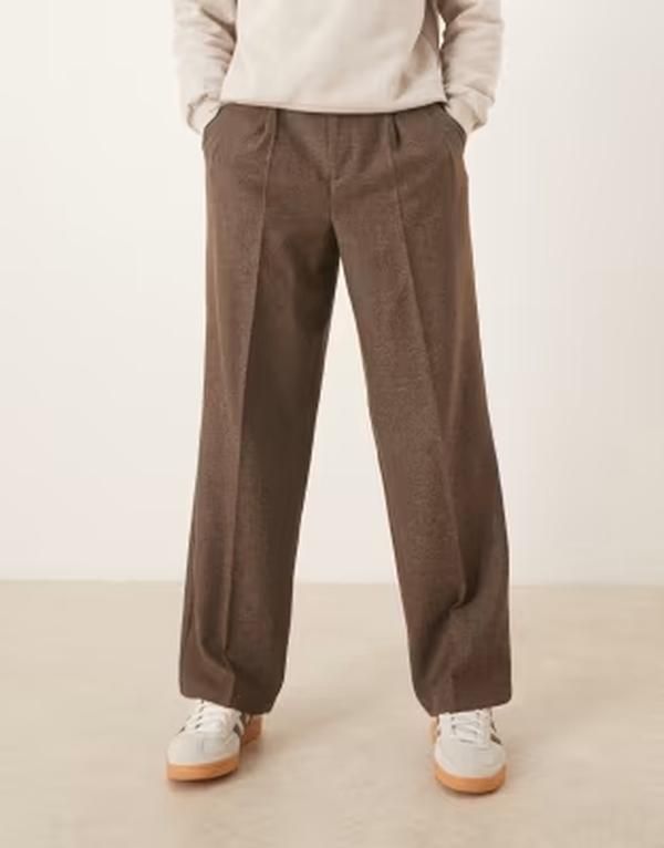 エイソス メンズ ボトムス カジュアルパンツ ワイドレッグ プリーツ ウール ASOS DESIGN smart wide leg double pleated pants with wool ble