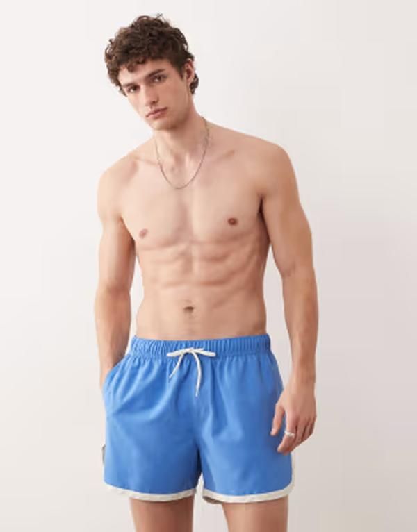 エイソス メンズ 水着 ハーフパンツ・ショーツ ショートパンツ コントラスト ASOS DESIGN short length swim shorts with contrast binding BL