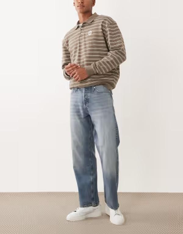 ジャック アンド ジョーンズ メンズ ボトムス デニムパンツ ジーンズ Jack Jones Eddie loose fit jeans in washed Blue Denim デニム