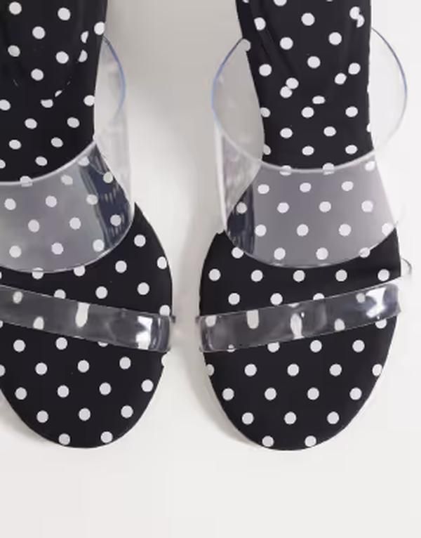 エイソス レディース シューズ サンダル ドット ヒール ASOS DESIGN Hennie double strap mid heeled wedge sandals in polka dots