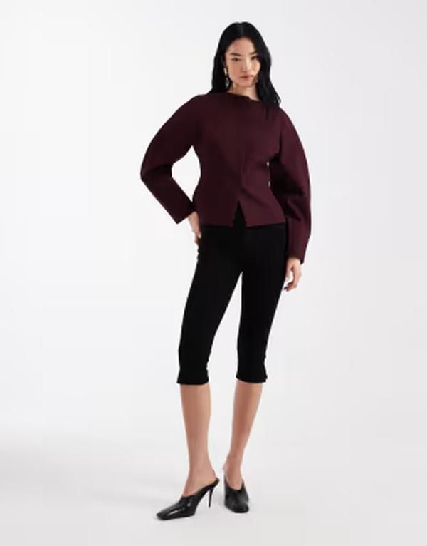 エイソス レディース アウター ジャケット・ブルゾン ブレザー ASOS DESIGN slash neck cocoon blazer Burgundy バーガンディ