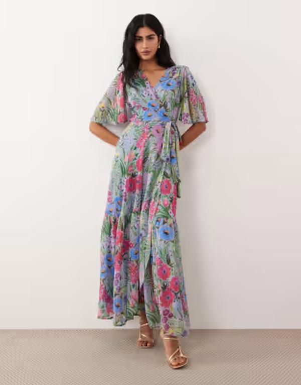 ホープ＆アイビー レディース トップス ワンピース フラワー柄 プリント スカート マキシ フラワー Hope Ivy flutter sleeves wrap skirtie waist maxi