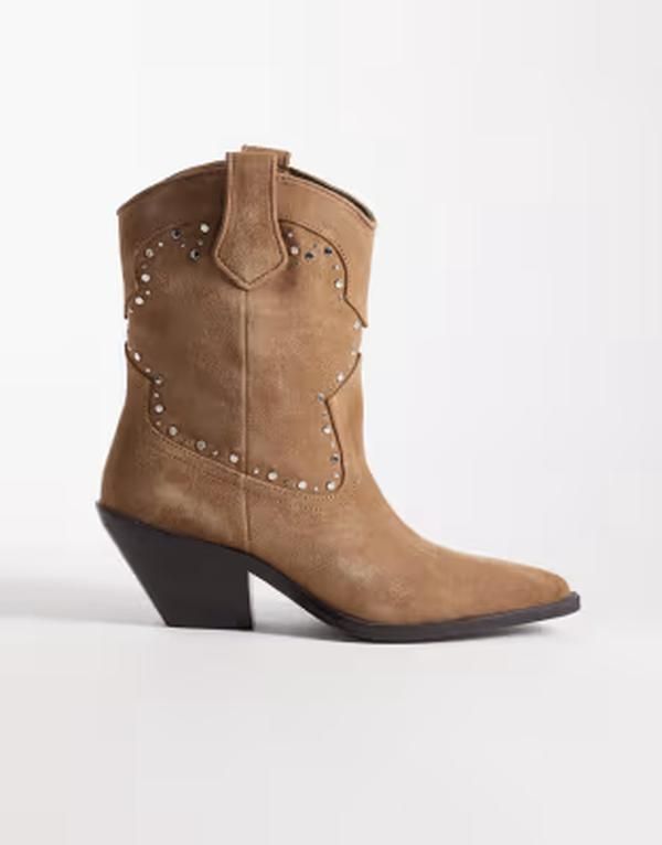 マンゴ レディース シューズ ブーツ・レインブーツ Mango western embellished boots BROWN ブラウン