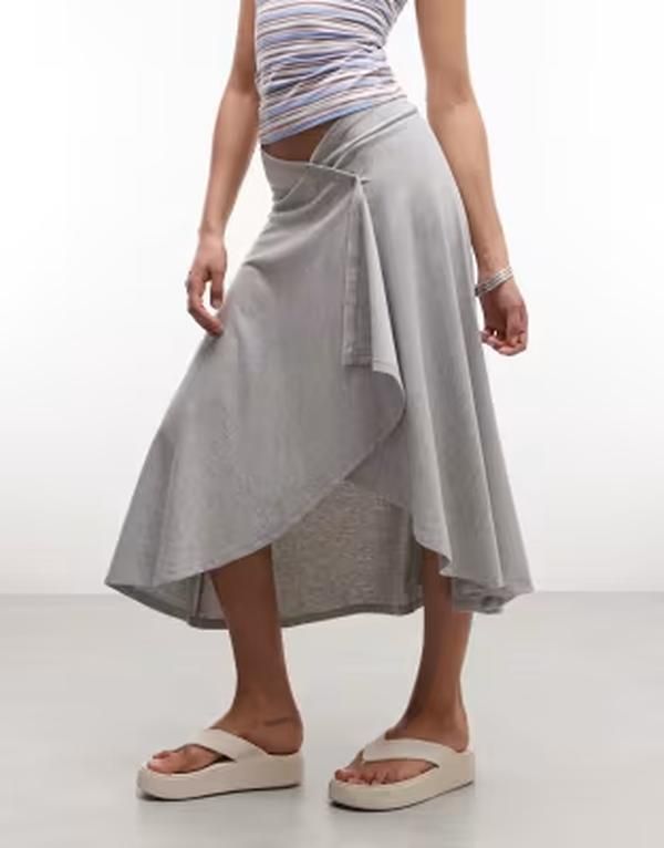 エイソス レディース ボトムスカート ジャージー ASOS DESIGN jersey handkerchief hem skirt with button detail in heather Gra