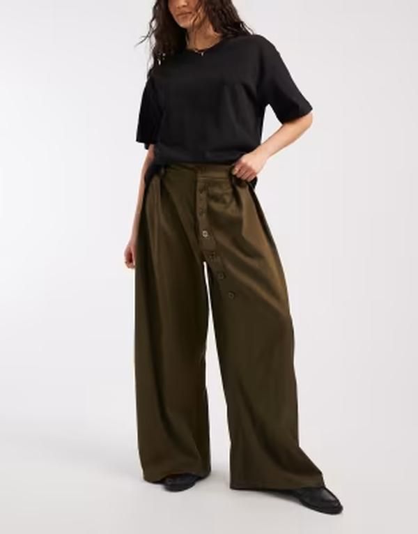 デイジーストリート レディース ボトムス カジュアルパンツ ワイドレッグ アシンメトリー Daisy Street mid rise wide leg pants with asymmetric bu